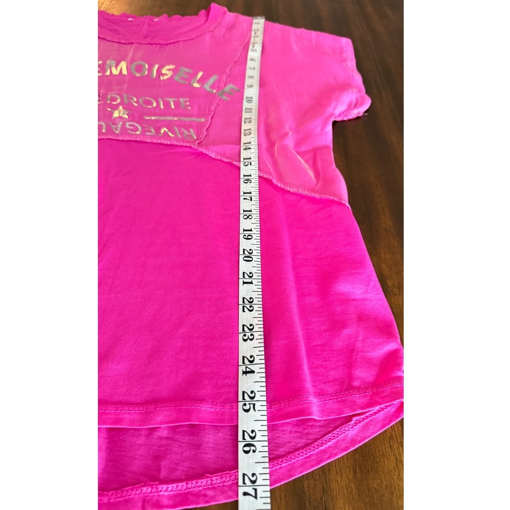 Mademoiselle Rive Droite Neon Pink Mixed Media Graphic Tee Silver Metallic Star - Picture 9 of 9